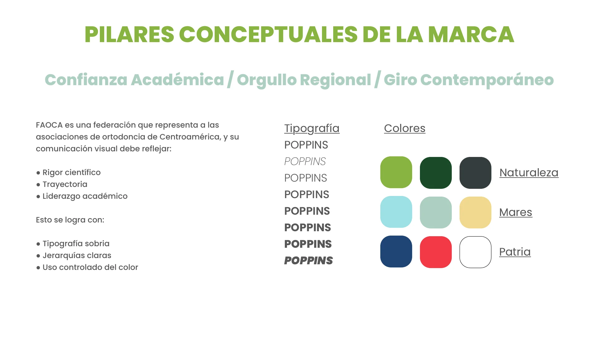 Libro de marca de FAOCA 2026: pilares conceptuales, tipografía y paletas de color