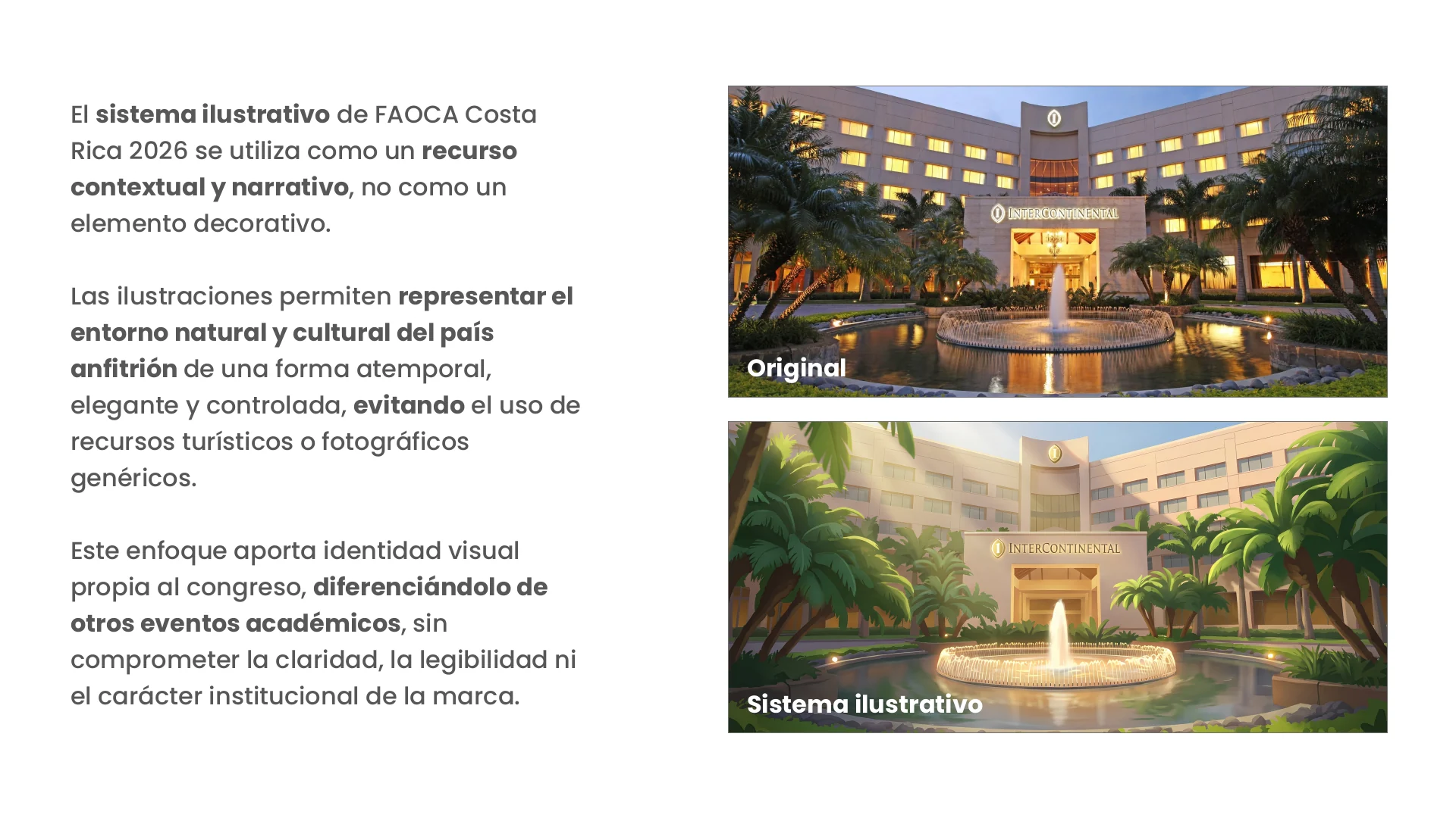 Libro de marca de FAOCA 2026: fotografía original y su versión en el sistema ilustrativo