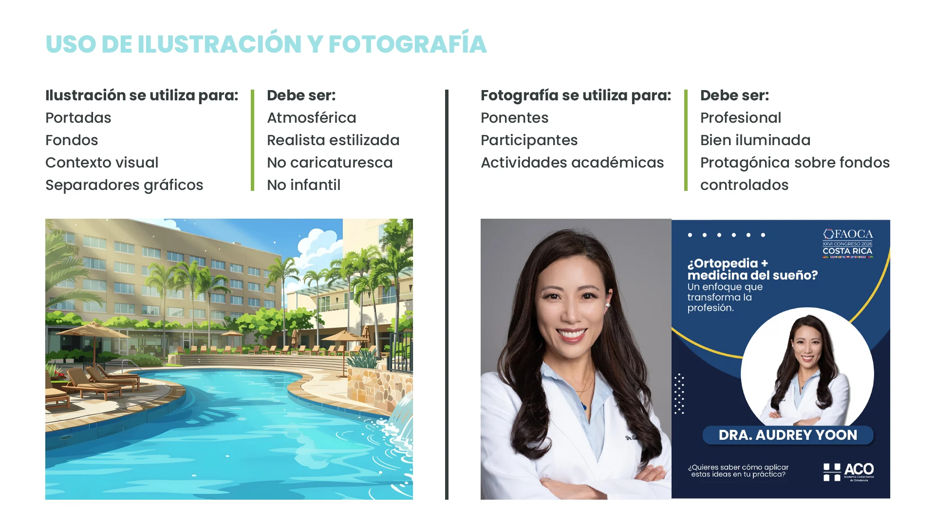 Libro de marca de FAOCA 2026: uso de ilustración y fotografía