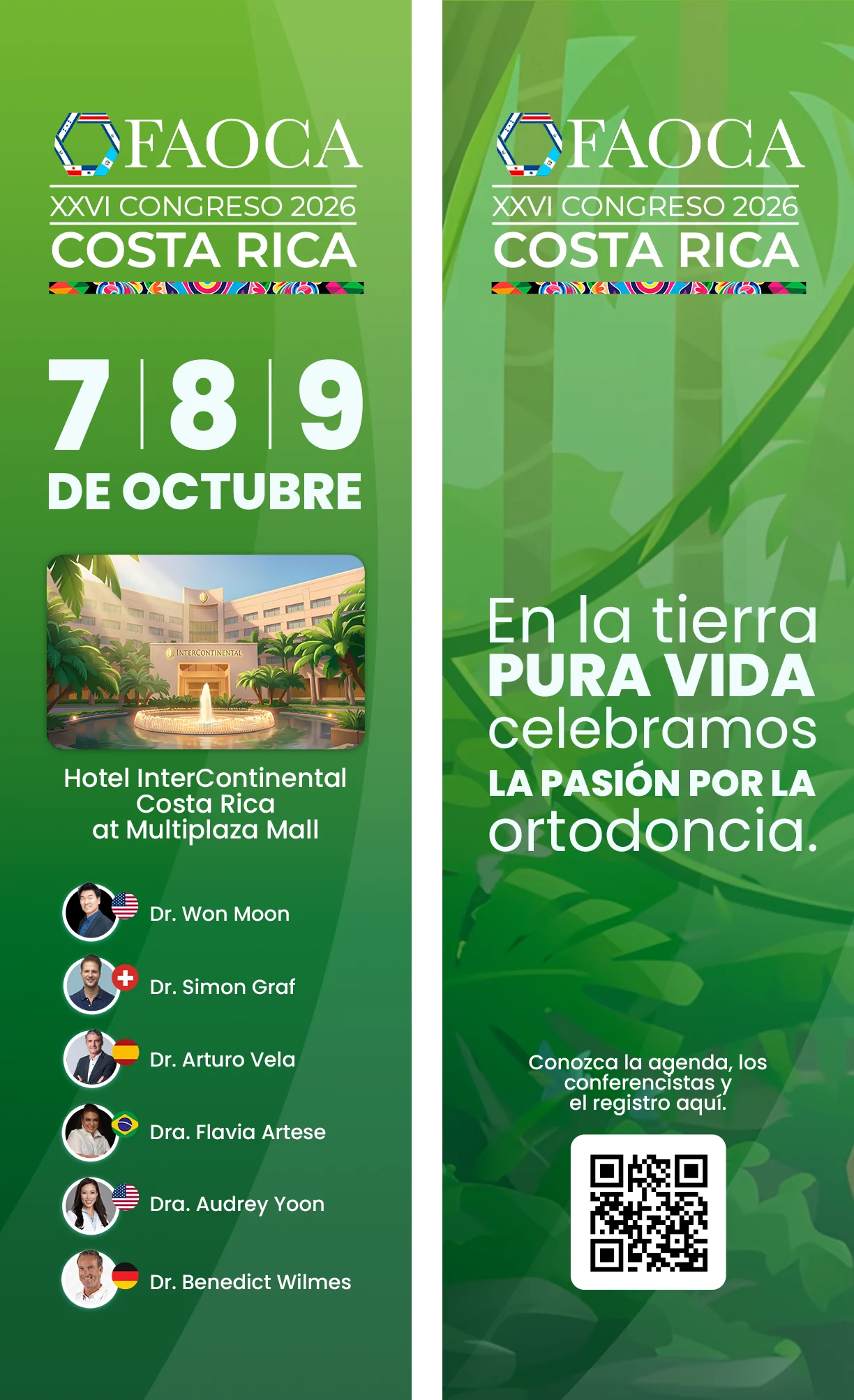Bookmark promocional de FAOCA Costa Rica 2026, frente y reverso