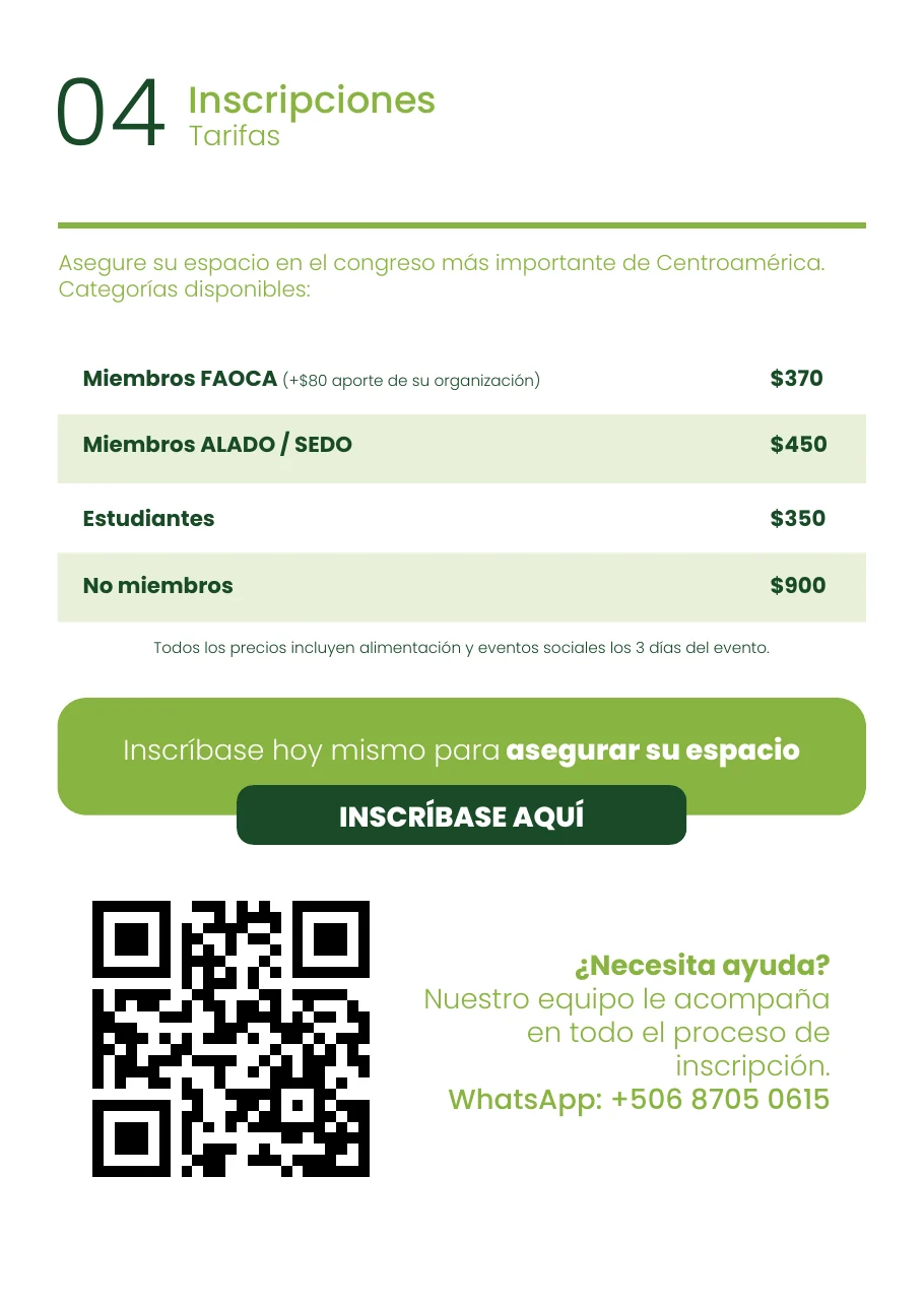 Página de inscripciones y tarifas del PDF informativo