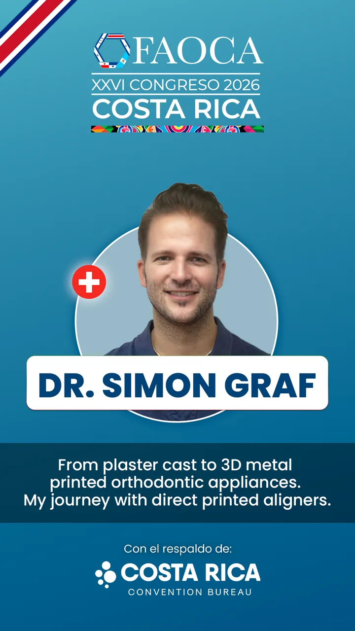 Tótem del Dr. Simon Graf con el título de su charla en FAOCA Costa Rica 2026