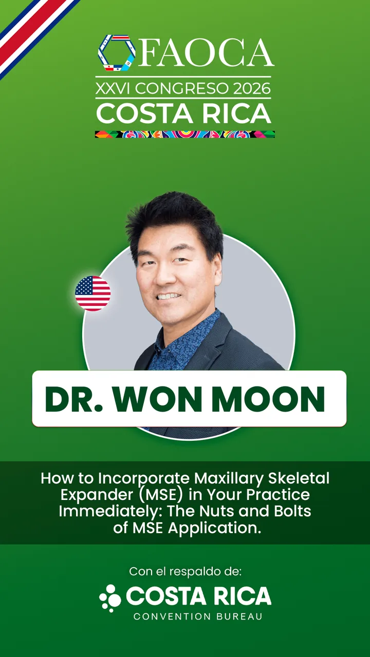 Tótem del Dr. Won Moon con el título de su charla en FAOCA Costa Rica 2026