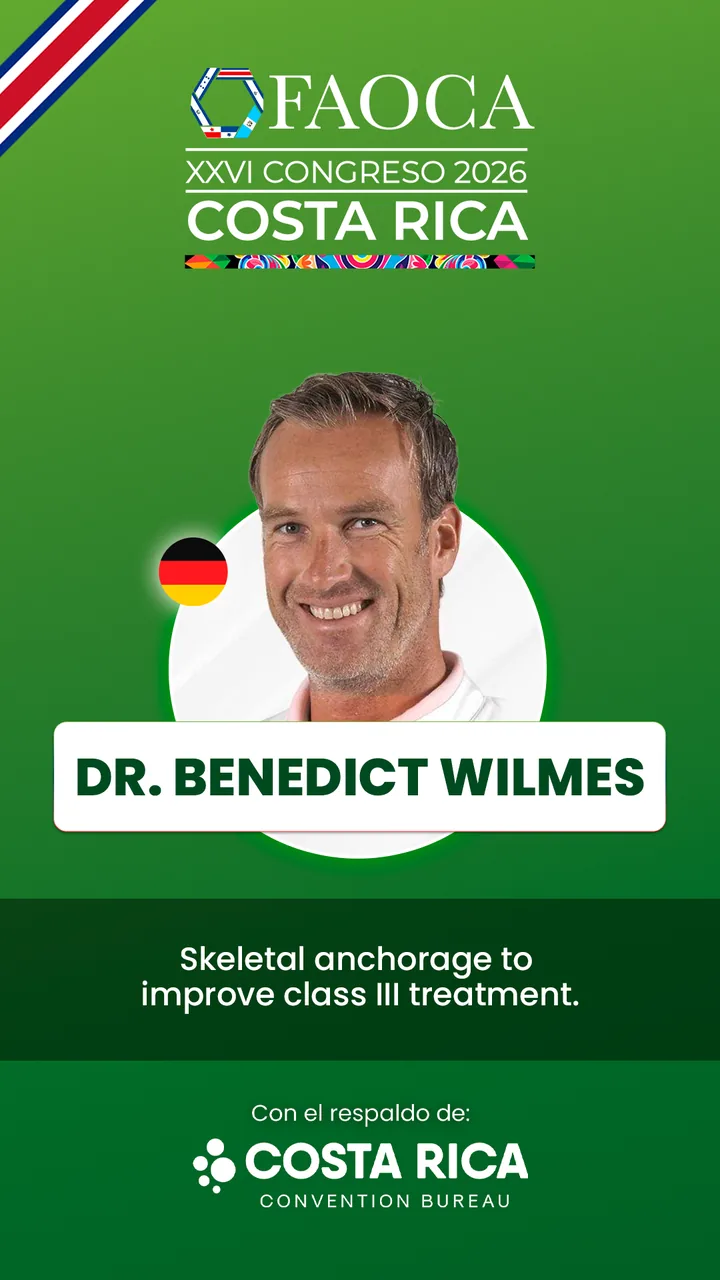 Tótem del Dr. Benedict Wilmes con el título de su charla en FAOCA Costa Rica 2026